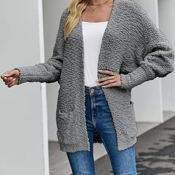 Merokeety Teal Oversized Lagenlook Popcorn Knit Open Front Cardigan - Picture 8 of 8